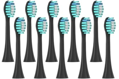 10PCS tetes, compatible avec APIYOO, P7 Y8 | Tetes de rechange adultes a clipser pour brosses a dents electriques standard, poils souples(10Black)