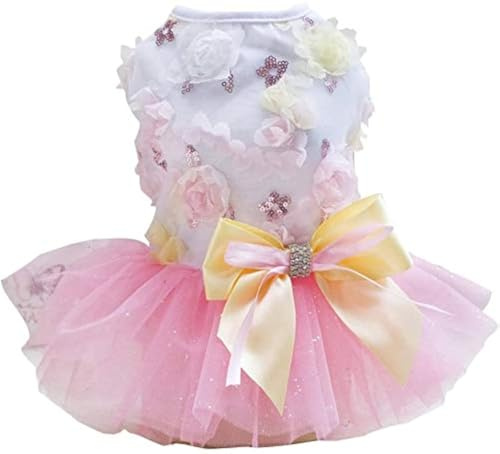 Vestido de Perro Falda de Cachorro Vestidos de Princesa para Perros Tutu Flor Boda Encaje Vestido de Lazo de Lujo para Perro Pequeño Niña L Rosado
