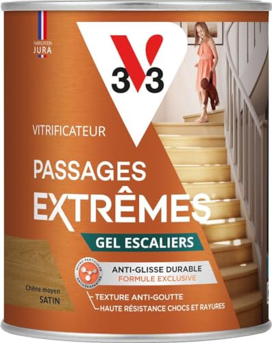 V33 Vitrificateur parquets passages extrêmes Gel escaliers, Chêne moyen Satin, 0,75L