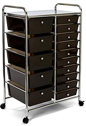 Seville Classics 15 Schubladen Rollwagen, Metall Silber 64 x 39 x 97 cm
