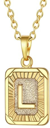 FOCALOOK Buchstaben Kette Damen Rechteck Anhänger Kette Gold Herren Namenskette Initial Necklace Kette mit Buchstaben A bis Z Schmuck für Geburtstag