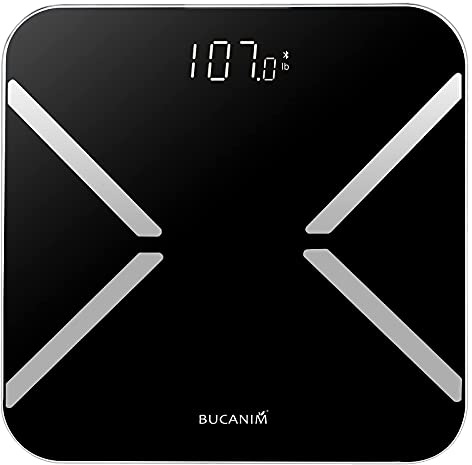 Bucanim Digital Bathroom Scales Smart BMI Body Analyzer Bluetooth Scale Step-on Technology Body Composition Monitor with APP Measure Weight, Body Fat, Water, Muscle, and Bone Mass (Curve)