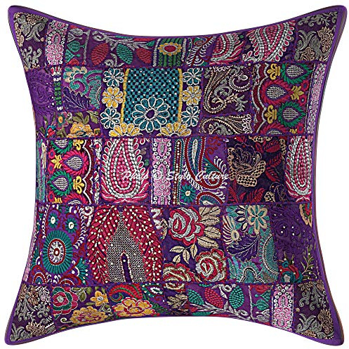 Stylo Culture Ethnico Fundas Almohadones Decorativa 60x60 cm Algodón Abstracto Fundas De Cojines Cama Morado 24x24 Inch Patchwork Vintage Cuadrado sobre Fundas para Los Cojines del Sofa - 1 Pc