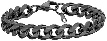 PROSTEEL 21cm Armkette schwarz Edelstahl Panzerkette Armband 9mm Hip Hop Herren kubanische Gliederarmband Bracelet Jungen Männer Modeschmuck Accessoire für Weihnachten Neujahr