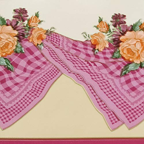 Dundee Deco BD3116 Tapetenbordüre Orange Bloomed Roses Pink Red Tischdecke Küche Tapeten Bordüre Retro Design Rolle 10 m x 10 cm, selbstklebend