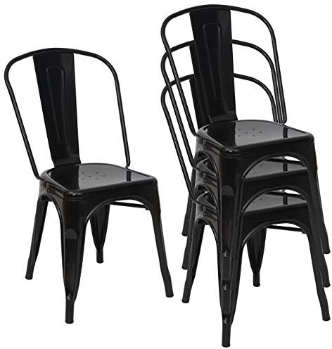 Mendler 4er-Set Stuhl HWC-A73, Bistrostuhl Stapelstuhl, Metall Industriedesign stapelbar - schwarz