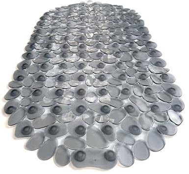 TIKE SMART “Pebbles” Non-Slip Bath Tub Mat - 27”x14” - Non-Toxic - Safe, Clean, Anti-Bacterial, Machine-Washable, Superior Grip & Drainage - Vinyl - for Smooth Tub/Shower ONLY - Transparent Gray