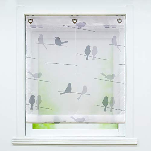 Joyswahl Voile Raffrollo mit Vogel-Motiv Druck transparente Raffgardine mit Hakenaufhängung, ohne Bohren »Ada« Schals Fenster Gardine BxH 80x140cm 1 Stück