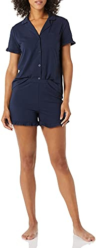 Amazon Essentials Pigiama corto da donna in cotone modal con colletto a intaglio, comodo abbigliamento da casa (disponibile in taglie forti), blu navy, XXL