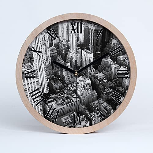 Tulup Holzuhr Uhr Holz Modern Runde ⌀ 25cm Dekoration Stille Uhren Wanduhr Schwarze Uhrzeiger - New York Flug Vogel