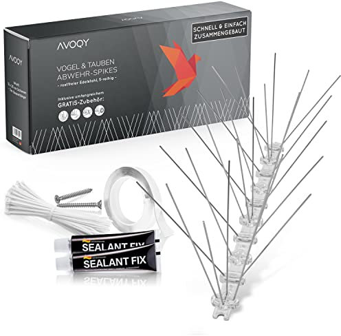 AVOQY Premium Taubenabwehr-Spikes 5-REIHIG, 3 Meter, Rostfrei, GRATIS Befestigungsmaterial, Vogel-Abwehr Balkon, Tauben-Spikes Vogel-Schutz Tauben-Schutz Taubenschreck Vogelschreck