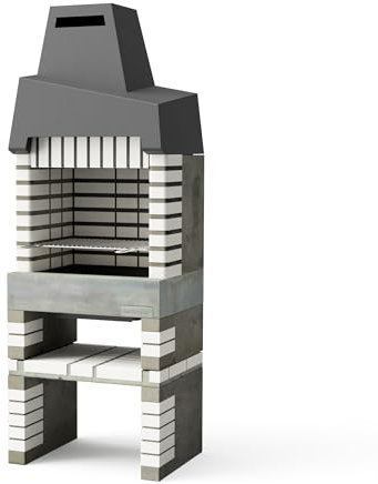 MOVELAR - Barbacoa de Obra Prefabricada de Leña y Carbón Modelo Cali Plus (Gris Beige - 76,5 x 58 x 215 cm) REF: 8889 - Cocina de Exterior con Chimenea para Jardín y Terraza
