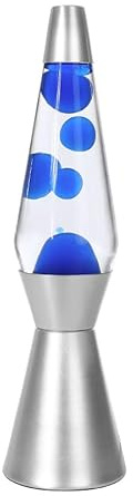 I-TOTAL® - Lampada Lava Spaceship Colorata Effetto Bolle Ipnotico, Design Retrò, Cera Fluida, Luce Rilassante, Lampada Decorativa per Casa e Ufficio (Base Argentata Liquido Trasparente Cera Blu)
