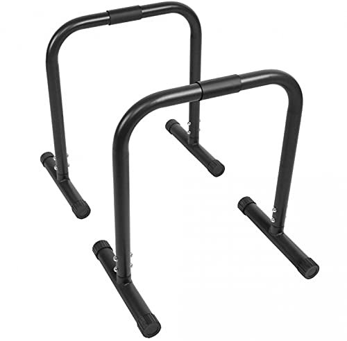 Dip Station Barren Push-up Stand Bar Fitness Parallettes Rutschsichere Griffe Street Workout Krafttraining 73x61cm Calisthenics (Schwarz)