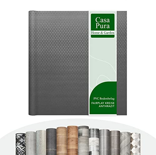 casa pura Vinylboden Meterware Fairplay - Holzoptik Fliesenoptik Steinoptik - PVC Bodenbelag - Vinyl Designbelag für Küche, Bad & Wohnbereich (Fairplay Kreise Anthrazit, 100x150cm)
