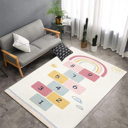 Teppich Kinderzimmer Regenbogen-Hüpfspiel-Spiel, Ultraweiche Lernmatten für Kinder-80x160cm