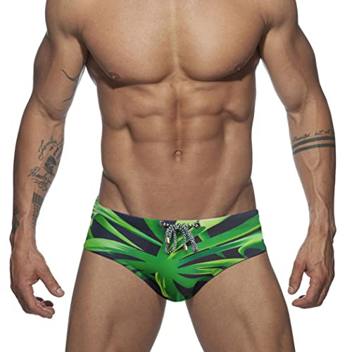 RQPYQF Costume da Bagno Uomo, Costume Slip Nuoto Mare e Piscina Uomo Swimming Brief Coulisse Regolabile YK01 (Verde, L)