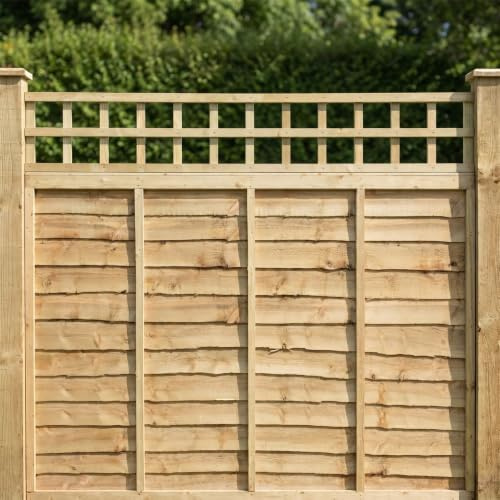 Standard Fence Panel Topper 6ft x 1ft Square Garden Trellis Wooden | 182.8cm x 30cm, Flat Top Lattice Fencing, Wall-Mount, Add Extra Height & Privacy, Treated, Support for Plants & Vegetables
