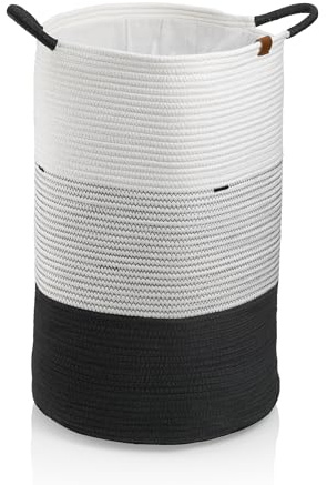 kela Wäschekorb geflochten mit Stoffeinsatz, Wäschesack schwarz-weiß, Wäschesammler 40 x 57 cm, HEDDA, Baumwolle-Polyester