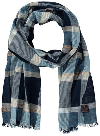 camel active Herren Karierter Schal aus reiner Baumwolle Blau, menswear-OS
