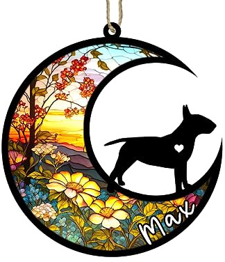 Personalized Bull Terrier Dog Memorial Suncatcher, Bull Terrier Christmas Ornament with Name, Custom Dog Breeds, Pet Loss Stained Glass Light Catcher, Gifts for Dog Lovers Loss of Dog Sympathy Gift