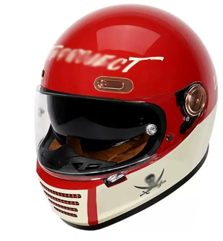 SHAPLE Vintage Casque Moto Intégral, Motocyclisme, Rouge, Compatible avec Motocyclette, Scooter, ATV, UTV, Motoneige, Certifié DOT ECE