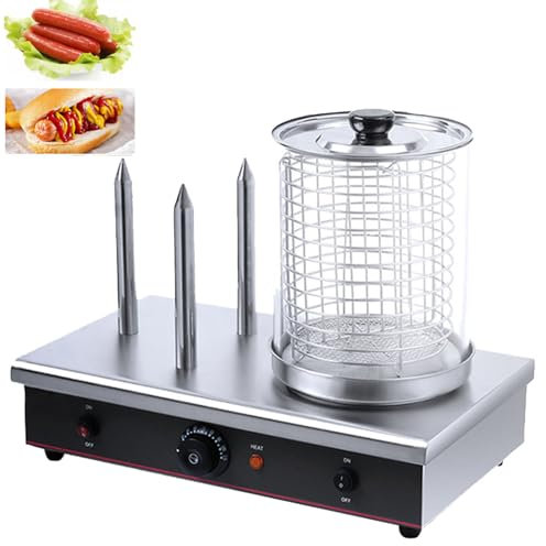 Cashwise Machine à Hot-Dogs et Machine à réchauffer Les brioches Cuiseur à Vapeur électrique pour Hot-Dogs en Acier Inoxydable avec température réglable et 3 tiges chauffantes, pour Hot-Dogs