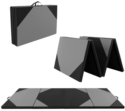 GYMAX Gymnastikmatte faltbar, tragbare Trainingsmatte mit Griffen & Klettverschlüssen, Weichbodenmatte, Turnmatte für Yoga, Gymnastik & Kampfsport, 300 x 117 x 5 cm (Grau+Schwarz)