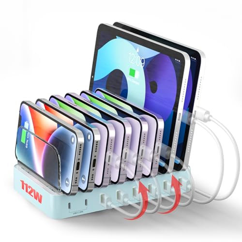 Unitek Multi USB Charging Station - 8 Port USB C Charging Dock with 2 PD 20W, Multiple Devices Charging Station Organizer for iPad, iPhone, Samsung, Tablets and More