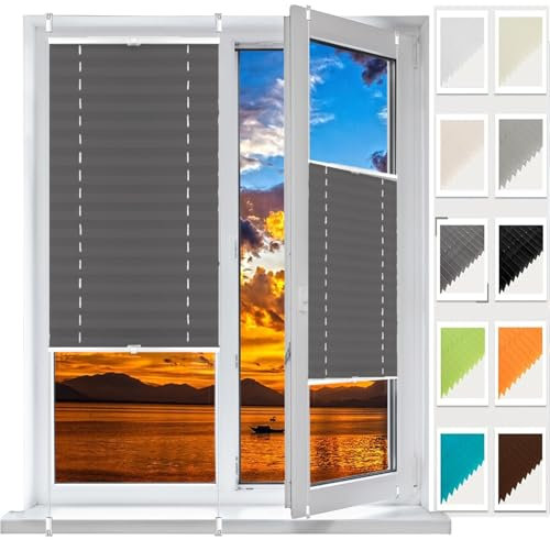 Plissee Klemmfix Ohne Bohren 38 x 40 cm, Klemmträger Befestigung Klemmträger, Klemmen Plissees Sichtschutz Fenster, Thermo Plissee Ohne Bohren, für Fenster & Tür, Grau