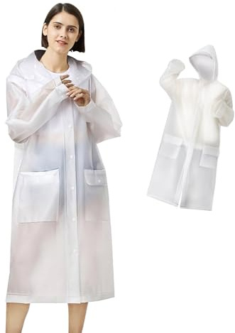 Regnrock tjock Eva Travel transparent regnponcho regn för kvinnor och män, regnjacka vattentät för vandring resor, Vit, one size