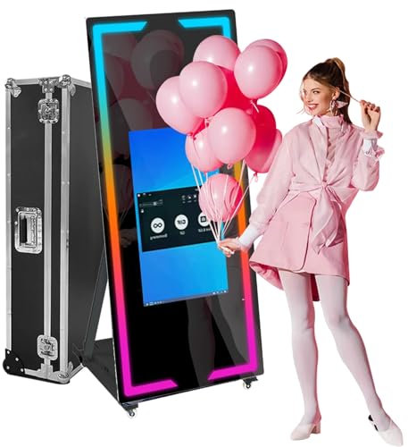 45 inch/65 inch Magic Mirror Photo Booth Machine, 22 inch/32 inch Touch Screen Camera Photobooth DSLR Photo Booth with Flight Case Packing for Weddings Parties Events with Mini pc,Black-65in