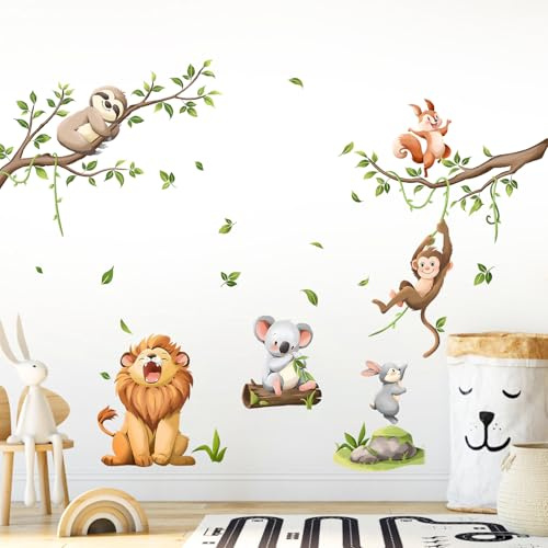 Decvictor Pegatinas de Pared Animales selváticos, Vinilos Decorativos Pared Safari León Mono Perezoso, Adesivos Paredes Decoración para Habitación Infantil Dormitorio ludoteca