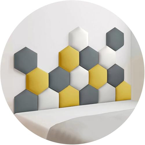 Wzmazingly Polsterpaneel, Set uon 17 Stück, Hexagon & Dekorative Wandpaneele, Aufprallschutz Bett Kopfteil Wandpolster, Selbstklebend 3D-Stoff Wandaufkleber(Dark Gray,180x105cm)