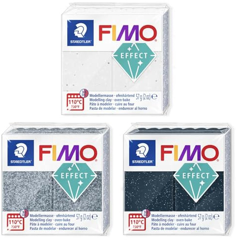 FIMO Soft Polymer Oven Bake Modelliermasse – 57 g Blöcke – 3er-Set – Steinweißer Granit, Granit und Sternenstaub