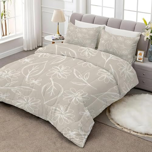 TMMDH Bettdecke 200x220 Ohne Bezug Nutzbar, Blätter Blumen Bettdecken Waschbar Ganzjahresdecke Retro Stil 4 Jahreszeiten Steppdecke, Bettzeug Microfaser mit 2 Kissenbezug für Sommer Winter Doppelbett