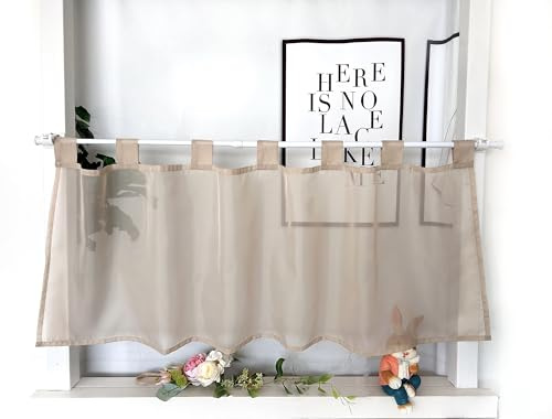 Devola Scheibengardine Voile Einfarbig Schlaufen HxB45x90cm Sand 1Stück | Modern Bistrogardine Transparent Kurzgardine mit Schlaufen Kurzer Fenstervorhang für Küchenfenster Wohnzimmer Landhaus