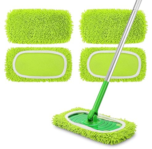 NEWE 4 Stück Mop Microfaser Reinigung Pads Kompatibel mit Swiffer, Wiederverwendbar Bodenwischer, geeignet für die Nass- und Trockennutzung (Griff Nicht enthalten)