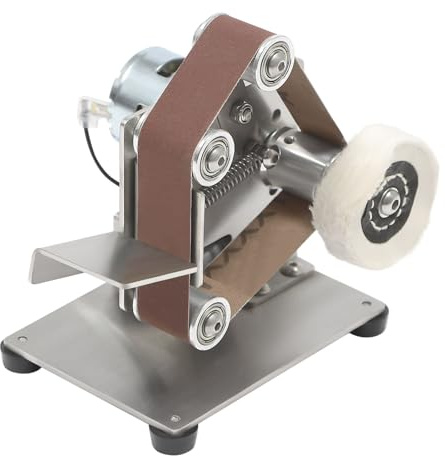 RjcdOPL Mini levigatrice a nastro 150 W con ruota di lucidatura e 10 strisce abrasive, 7 velocità regolabili Max.10000 RPM, per metallo, legno, ceramica, giada