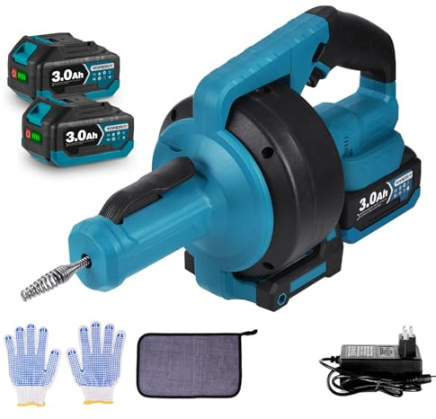 Yofidra Cordless Drain Cleaner, Electric Plumbing Snake with 2 x 3.0Ah Battery, 7.0m Cleaning Spiral, Electric Drain Auger for Toilet, Sewerage, Bathtub, Kitchen Sink