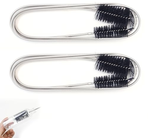 2PCS 155cm Flexible Feeding Tube Cleaning Brush Slim, Slim Pipe Cleaning Tool with Dual Nylon Bristles, Hair Clog Remover & Drain Unblocker Wire for Kitchen Sink, Aquarium, Bathroom Pipes