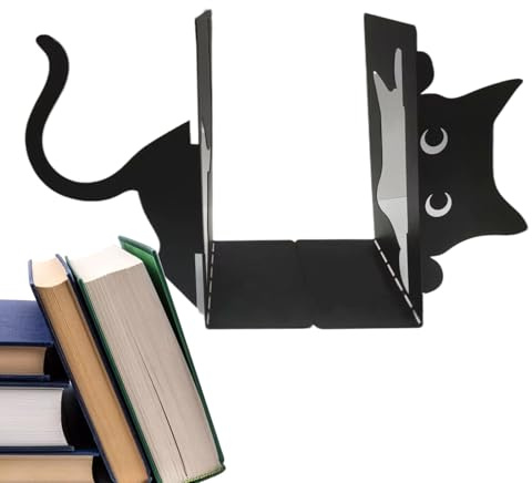 Cat Book Ends, Decorative Iron Bookends, 4.72x6.69x3.54 Inch Cute Rustic Auto Design & Sturdy Books Stoppers, Support Holders for Desk, Shelf, Farmhouse, Nightstand, and Room Decor