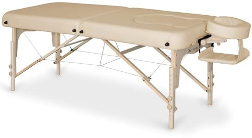 HABYS Olivia Schwangerschafts-Massageliege 70 cm | Holz | mit Bauch-Brust-Ausschnitt & Zubehör | 5 cm Polsterung | PU-Bezug, Beige
