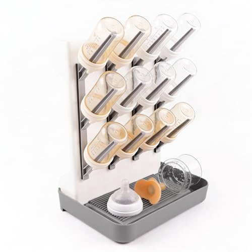 Trockenständer Babyflaschen mit Abtropfmatte 12 Haken Flaschentrockner mit Abtropfschale für Arbeitsplatte, Platzsparender Stand-Trockenständer für Babyflaschen und Pumpenteile-Reinigung