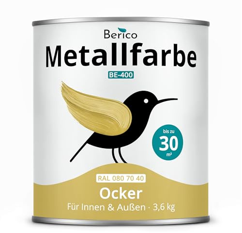 Berico Metallfarbe - Ocker Senfgelb Buttergelb - 3,6 Kg - 4in1 Premium Metallschutzlack - Direkt auf Rost - Für Stahl, Zink, Aluminium, Kupfer und Eisen
