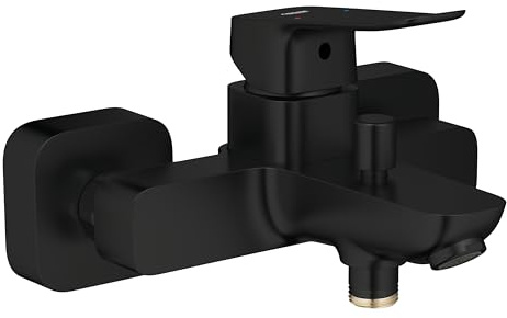GROHE Dice, Badewannenarmatur (Duscharmatur für die Badewanne, Mischbatterie mit automatischer Umstellung Wanne/Brause, mit integriertesm Rücklaufventil), mattschwarz, 1018722430