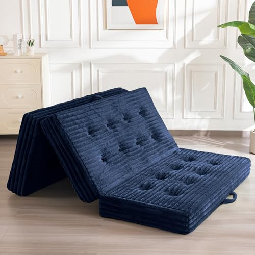 MAXYOYO hopfällbar madrass 190*135*15cm, hopfällbar stoppad madrass på 15 cm med beläggning i låtsaspäls av hög kvalitet, hopfällbar futon-soffa i tre delar för vardagsrum/gästrum