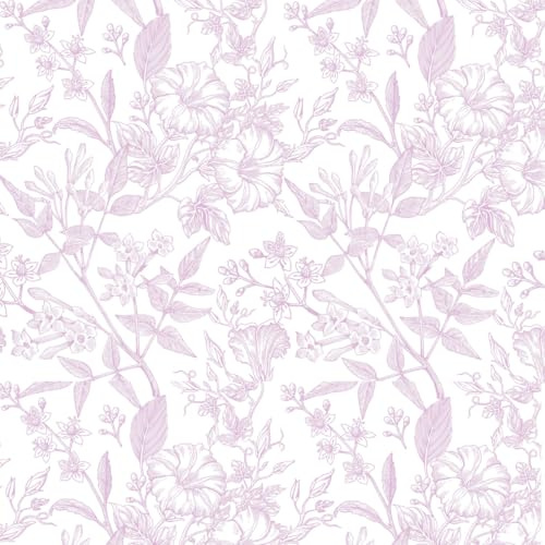 Self Adhesive Wallpaper Purple Floral, 44 x 500 cm Peel and Stick Wallpaper Floral Purple and White Flower Leaf Botanical Boho Self Adhesive Furniture Wrap for Living Room,Bathroom,Cabinets,Kitchen