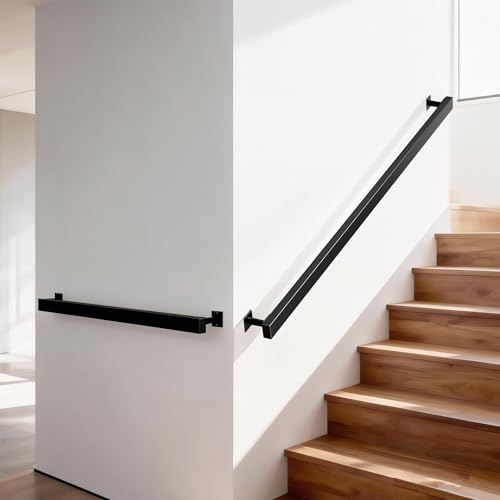 T-ZBDZ Handlauf Treppengeländer Geländer Treppe Wandhandlauf, Metall Wand Treppe für Aussen & Innen, Handlauf Schwarz Wandhalterung Treppenhandlauf, Handläuf für Treppen Balkon (120CM)
