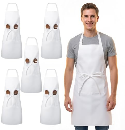 ViEinkaufen 5 Pack Chef Aprons With 2 Pockets for Men Women | Adjustable Polyester Apron, Multipurpose for Kitchen, Cafe, BBQ, Gardening, Painting